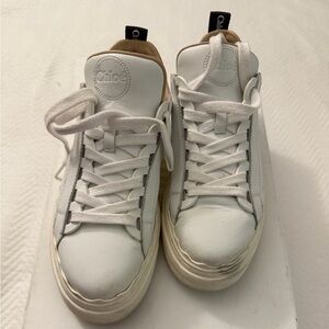 Chloe White and Tan Sneakers
